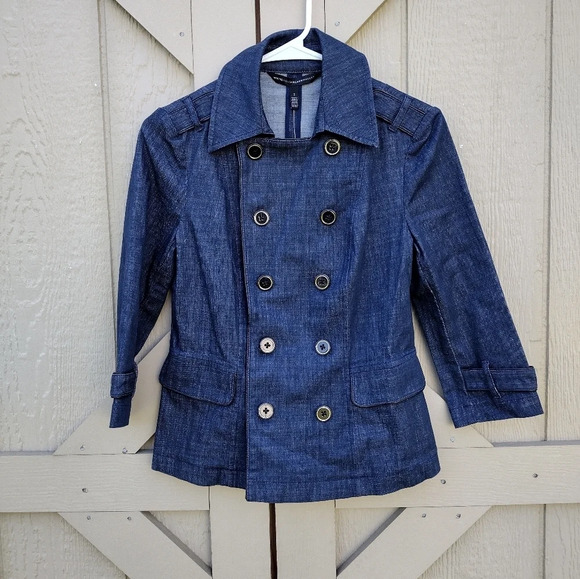 WHBM Blue Tailored Military Denim Jacket 2 NWT - Picture 1 of 10